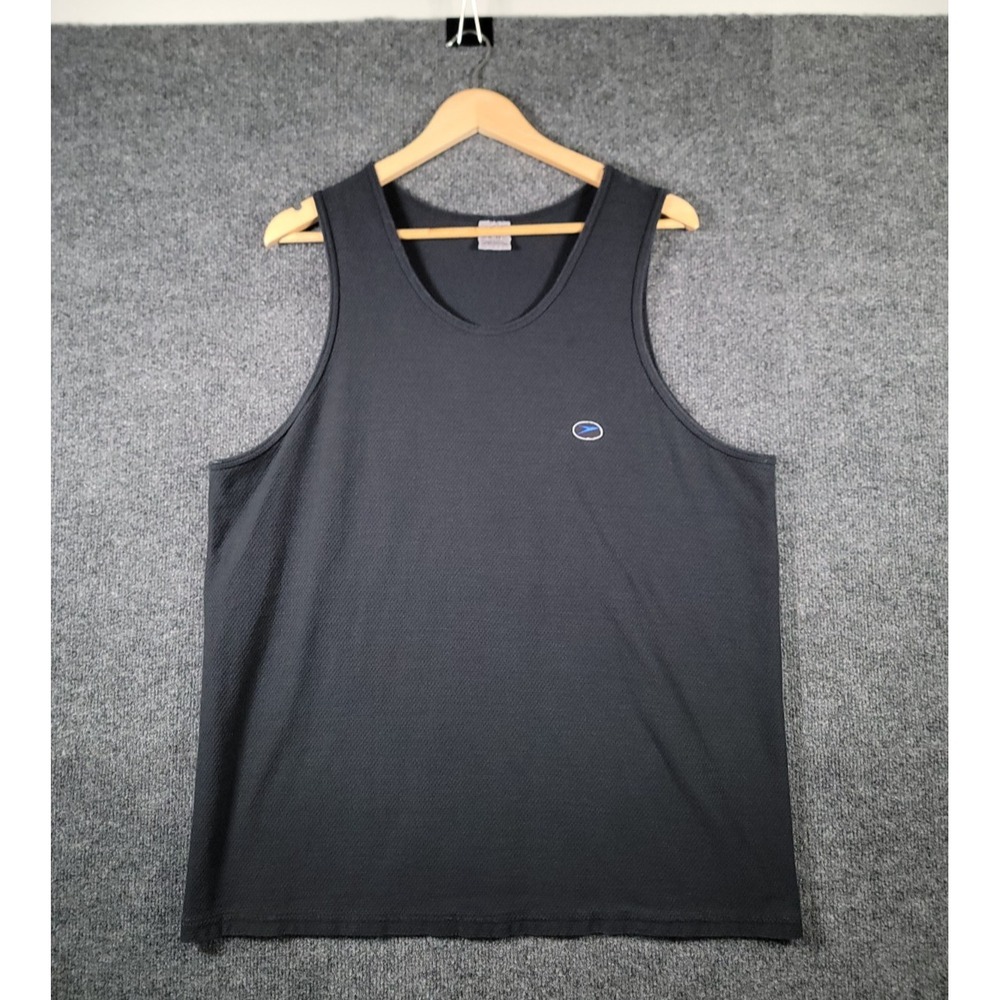 Vtg Speedo Tank Top Mens XL Black Graphic Logo Sporty Cotton Swim Volleyball 90s